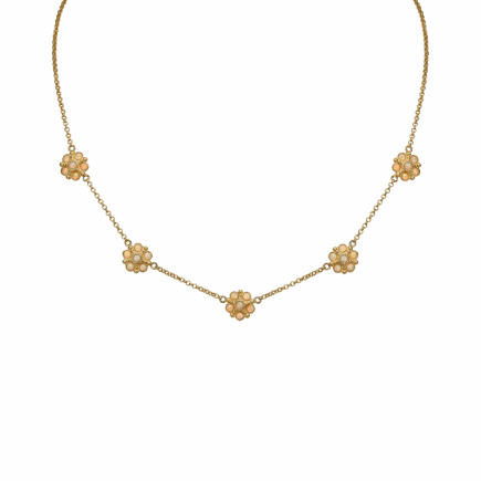 שרשרת 5 פרחים מוזהבת משובצת  אבני אופל מעבדה לבנות - Bloom